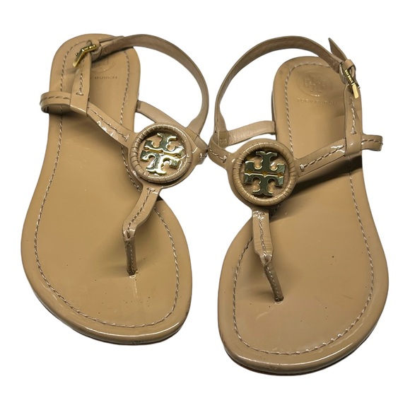 Tory Burch Ali thong Patent leather Sandals Beige/Tan size 8 - Picture 4 of 9